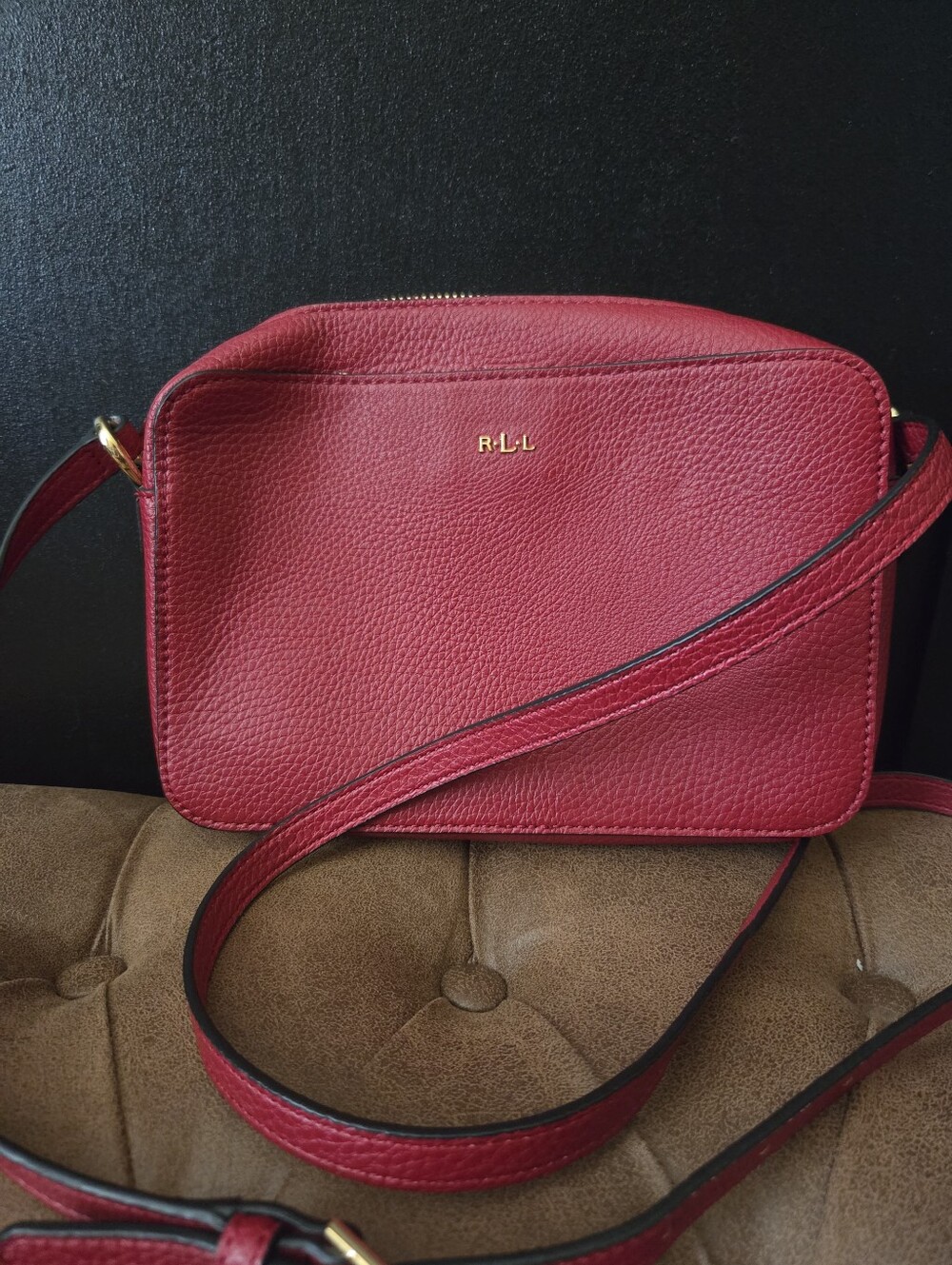 Lauren Ralph Lauren Red Pebbled Leather Crossbody Bag